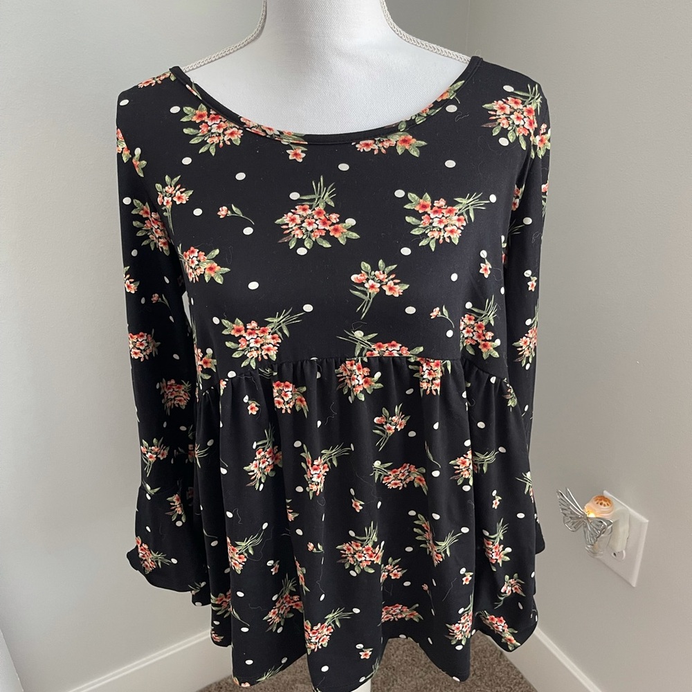 Floral Bell Sleeve Peplum Blouse